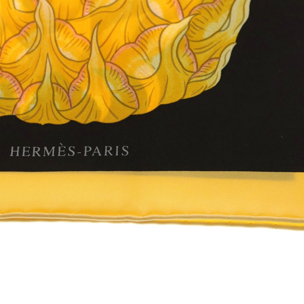 HERMES(エルメス) Index Bromeliaceae ブロメリアノ目録 カレ90 シルク 大判スカーフ 総柄 ブラック/マルチカラー レディース