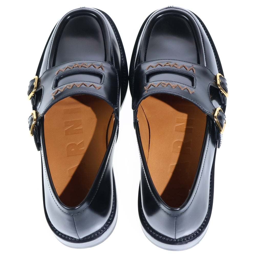 MARNI(マルニ) 25AW MOMS006002 Bambi 3.0 loafer with double buckle ダブルバックル 刺繍入り レザー ローファー レディース
