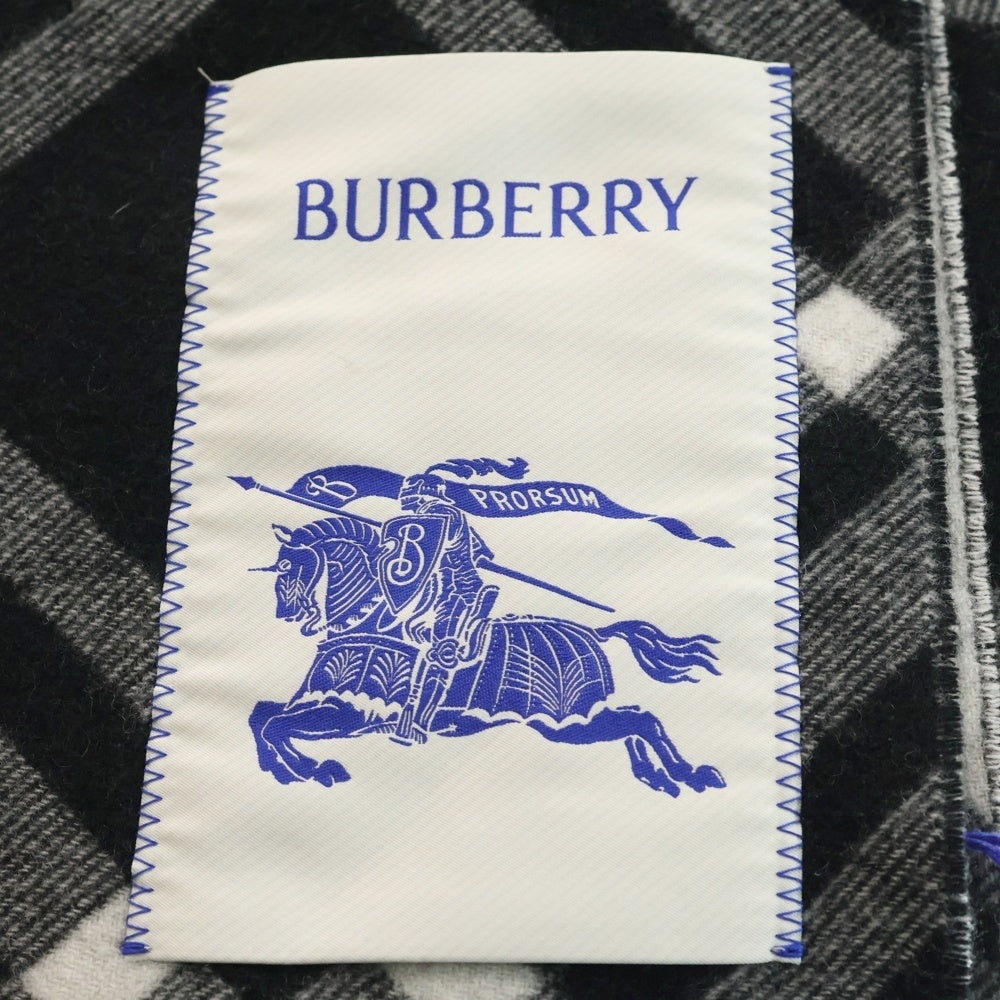 BURBERRY(バーバリー) チェック柄 ロゴパッチ付 カシミヤ マフラー ブラック/グレー 8099650/75L