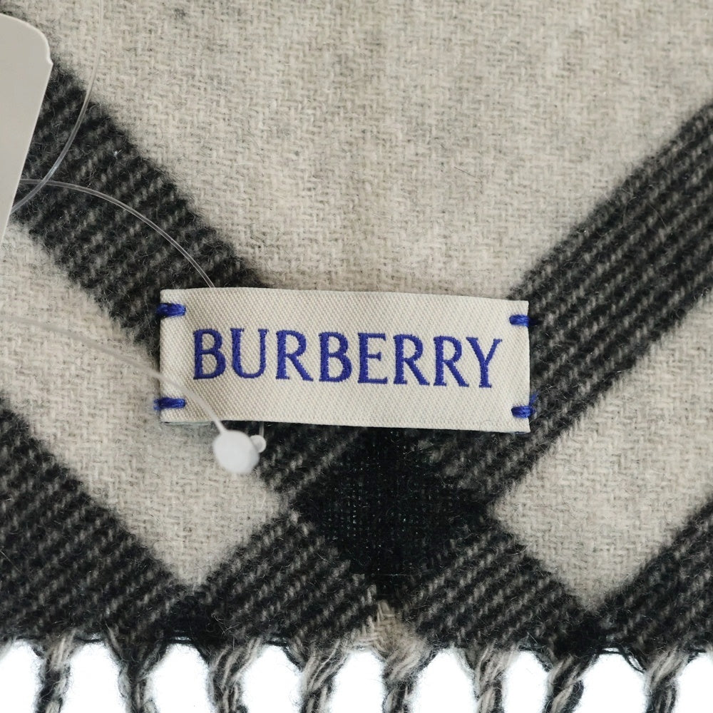 BURBERRY(バーバリー) チェック柄 ロゴパッチ付 カシミヤ マフラー ブラック/グレー 8099650/75L