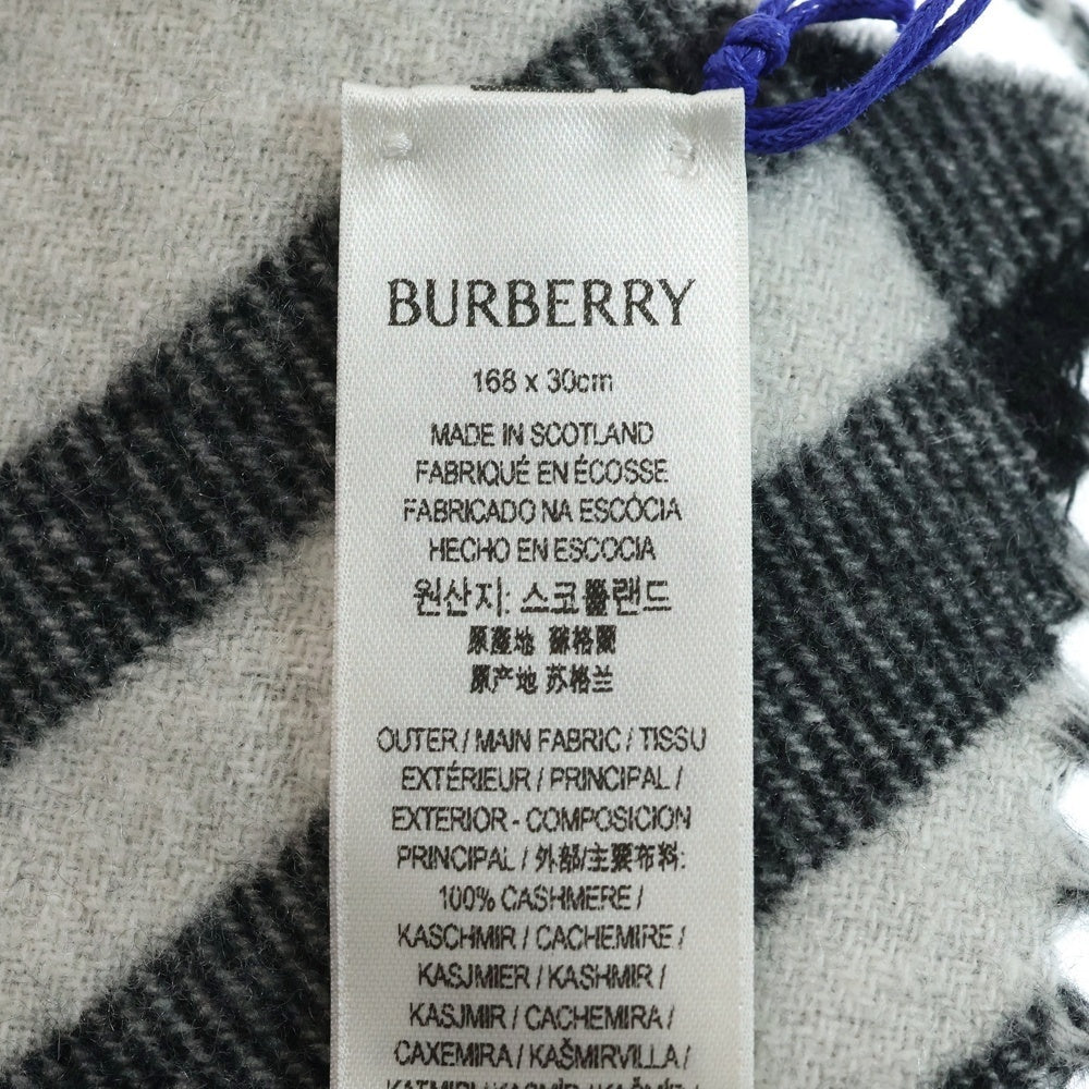 BURBERRY(バーバリー) チェック柄 ロゴパッチ付 カシミヤ マフラー ブラック/グレー 8099650/75L