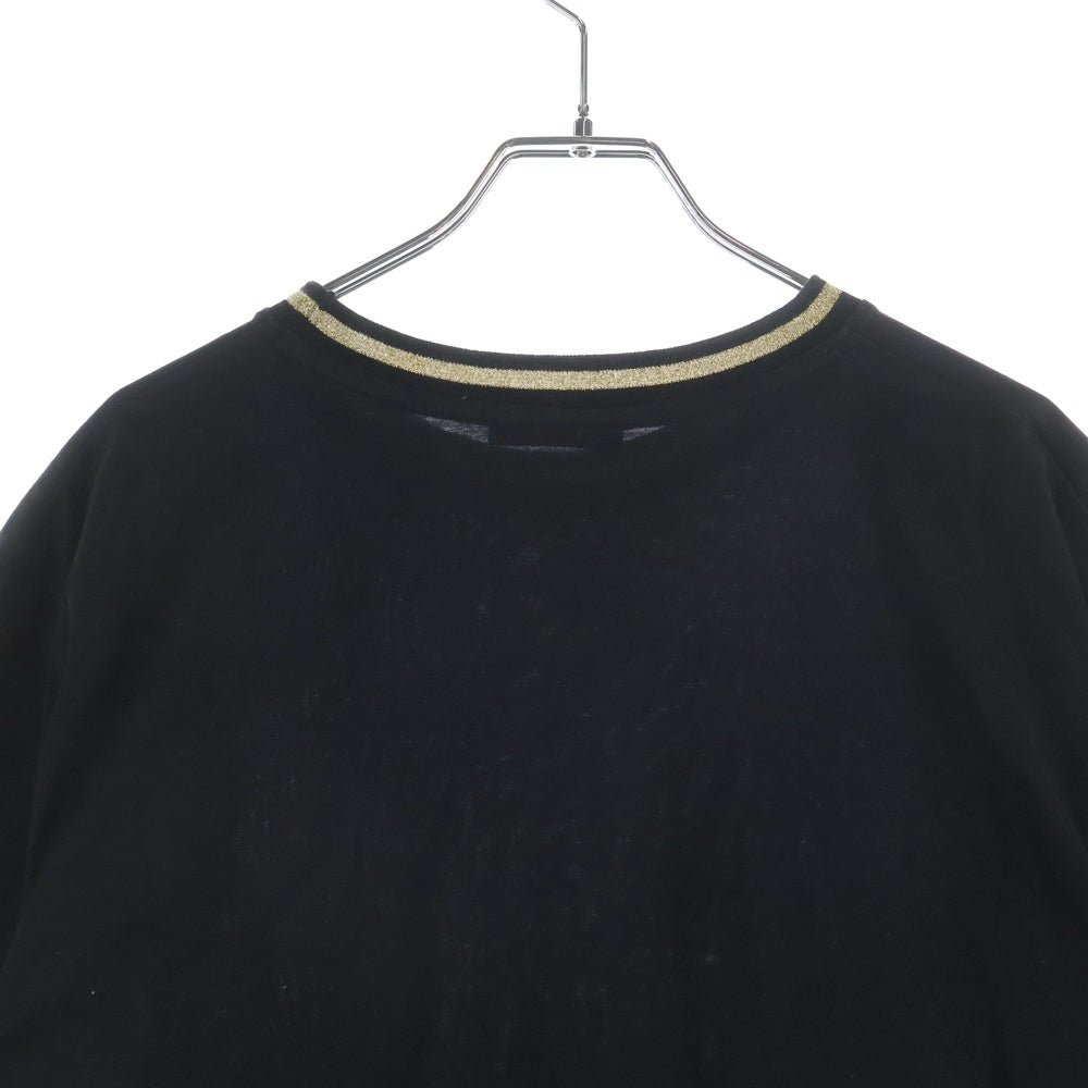 BALMAIN(バルマン) フロントロゴ プリント リブラメライン 半袖 クルーネック Tシャツ ブラック