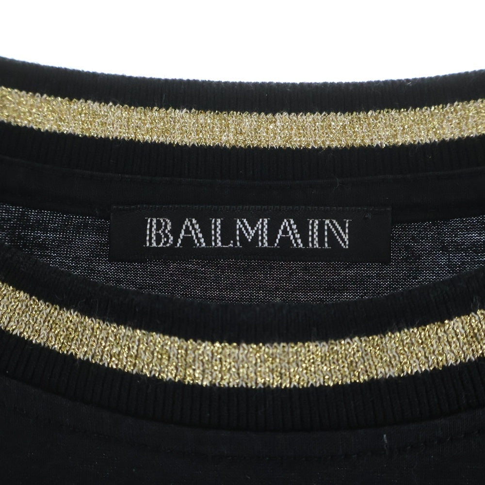 BALMAIN(バルマン) フロントロゴ プリント リブラメライン 半袖 クルーネック Tシャツ ブラック