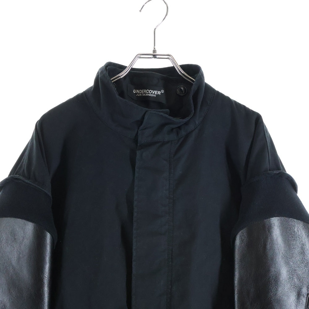 UNDERCOVER(アンダーカバー) 24AW キルティングライニング レザースリーブ コットンモッズコート ブラック UC2D9302