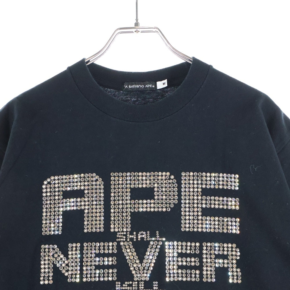 A BATHING APE(アベイシングエイプ) SHALL NEVER KILL スワロフスキーラインストーン フロントデザイン クルーネック半袖Tシャツ ショートスリーブカットソー ブラック