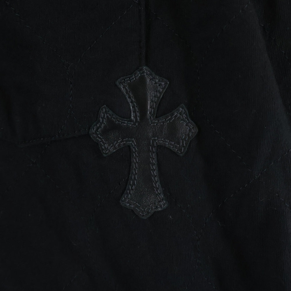 CHROME HEARTS(クロムハーツ) Y NOT 1 Cross Leather Patch Quilting Long Sleeve Tee クロスパッチ キルティング 長袖Tシャツ ブラック