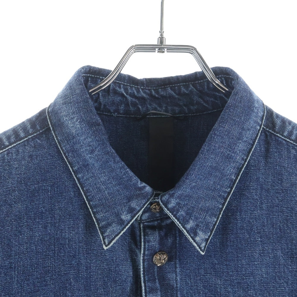 CHROME HEARTS(クロムハーツ) Y NOT Cross Ball Button LAST BITE Denim ワイノット クロスボールボタン ラストバイト デニムシャツ ロングシャツ クロスボールボタン装飾 ウォッシュド加工