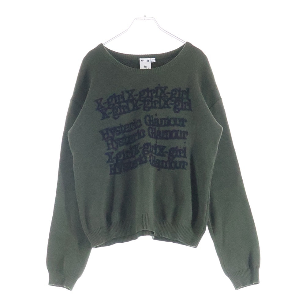 X-GIRL(エックスガール) ×Hysteric Glamour ヒステリックグラマー フロントデザイン クルーネックニットセーター グリーン 105244015013 レディース