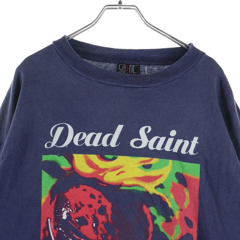 SAINT MICHAEL(セントマイケル) 24AW DEAD SAINT L/S TEE ヴィンテージ加工 プリント長袖Tシャツ ロングスリーブカットソー ネイビー SM-YS1-0000-018