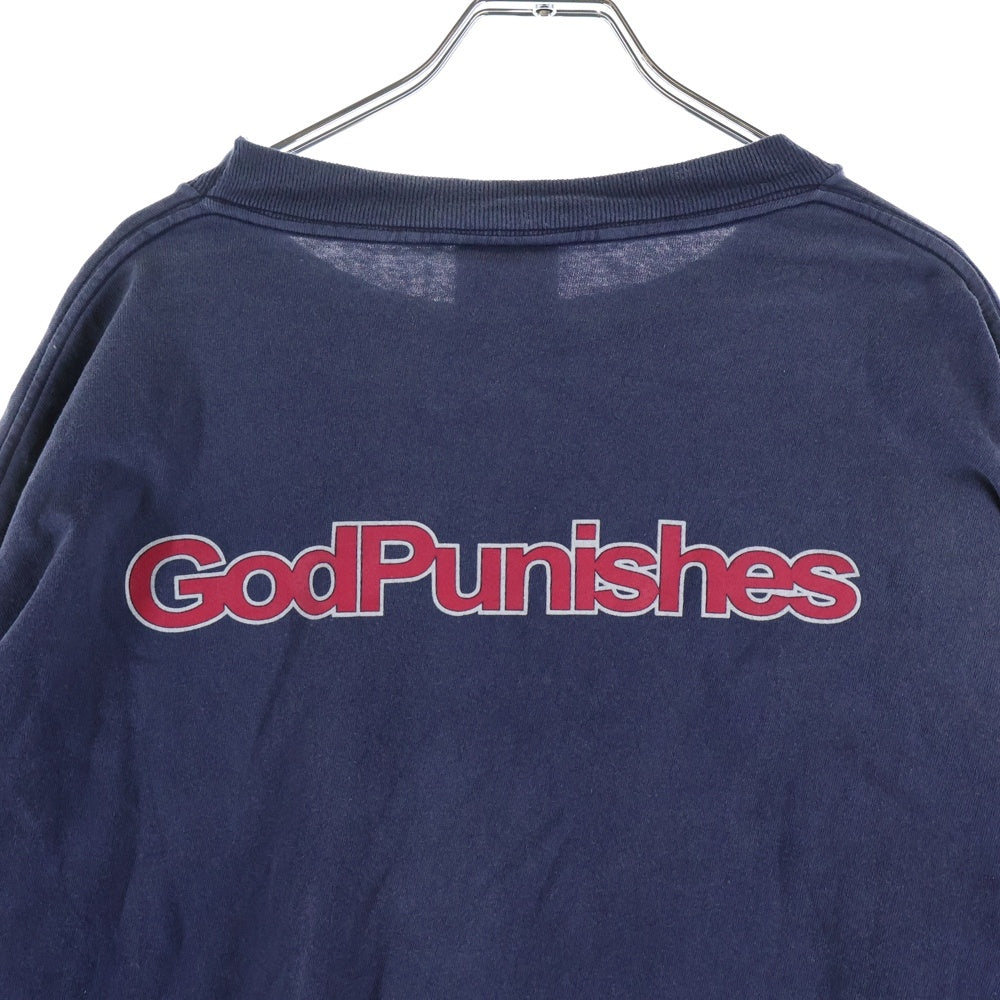 SAINT MICHAEL(セントマイケル) 24AW DEAD SAINT L/S TEE ヴィンテージ加工 プリント長袖Tシャツ ロングスリーブカットソー ネイビー SM-YS1-0000-018