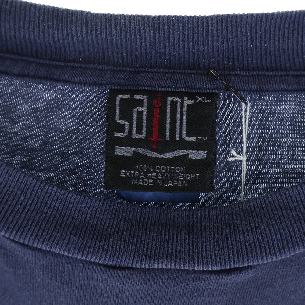 SAINT MICHAEL(セントマイケル) 24AW DEAD SAINT L/S TEE ヴィンテージ加工 プリント長袖Tシャツ ロングスリーブカットソー ネイビー SM-YS1-0000-018