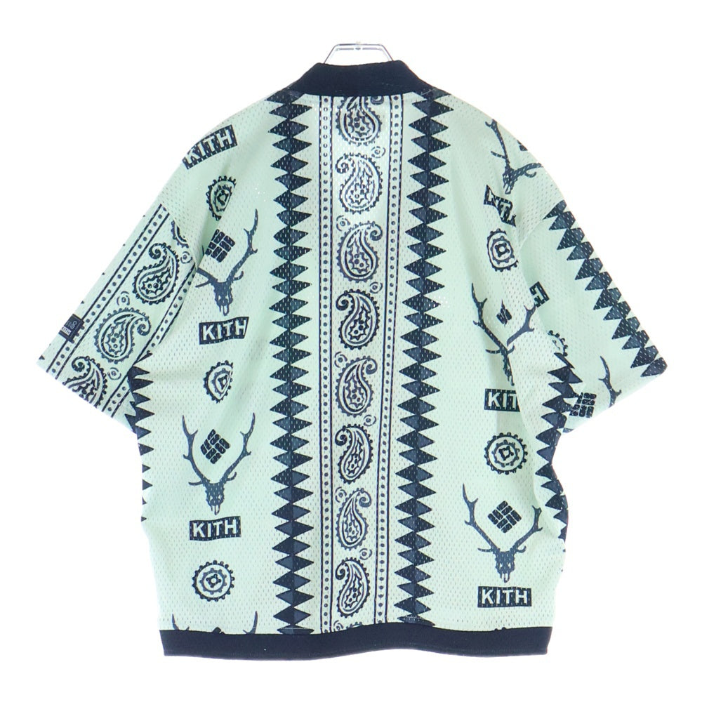 KITH(キス) ×Columbia ×South2 West8 Crossover Snap Front Shirt クロスオーバー スナップフロントシャツ 半袖シャツ エスニック柄 ネイビー/グリーン KHM033108-415