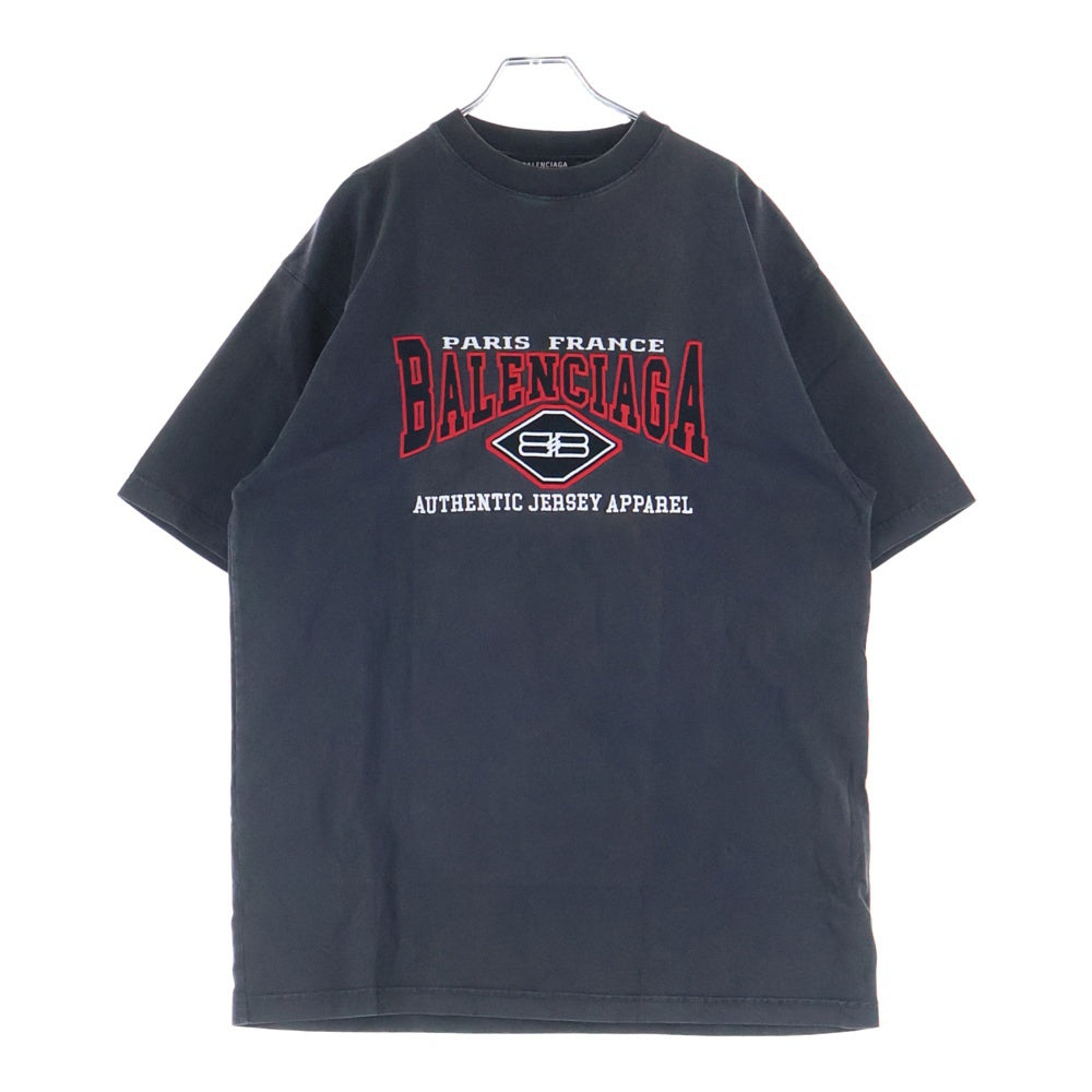 BALENCIAGA(バレンシアガ) Authentic Jersey Apparel フロント刺繍デザイン クルーネック半袖Tシャツ ショートスリーブカットソー ブラック JT91 641675