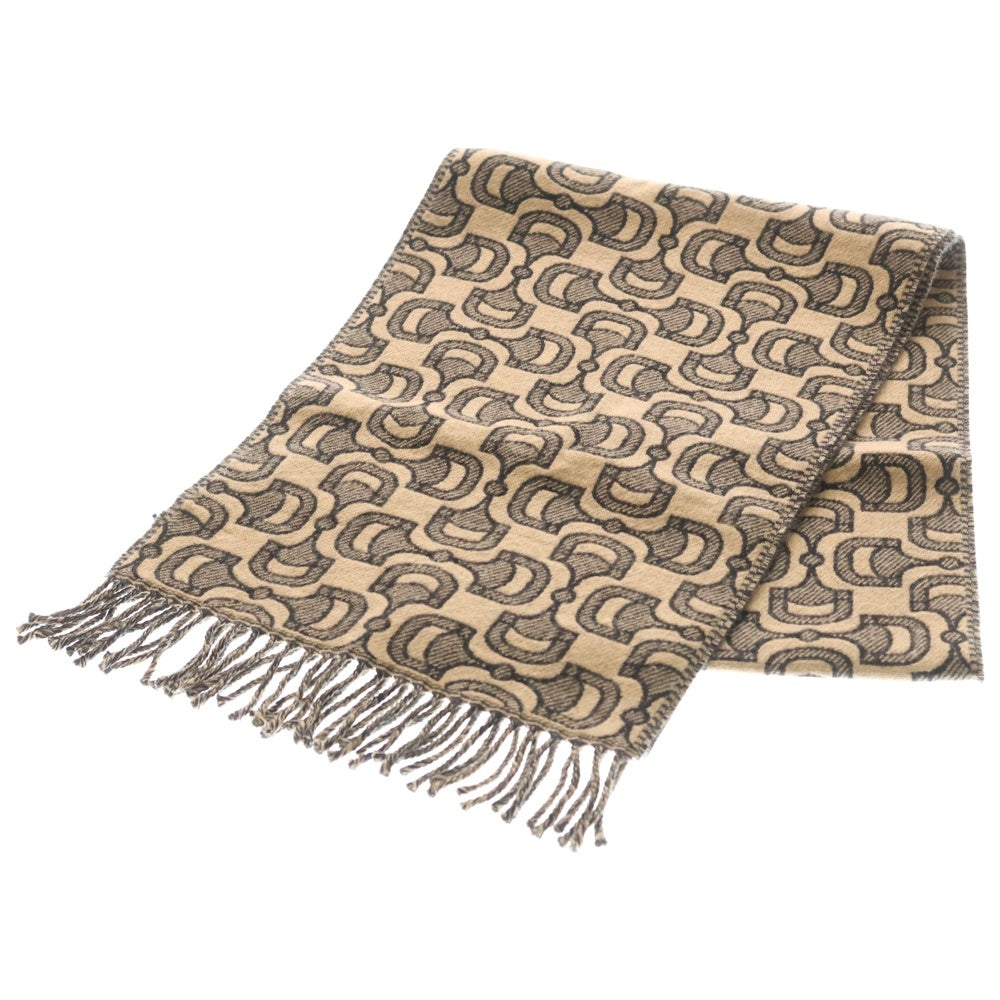 GUCCI(グッチ) ホースビット柄 フリンジマフラー ベージュ 713146 4G386 レディース