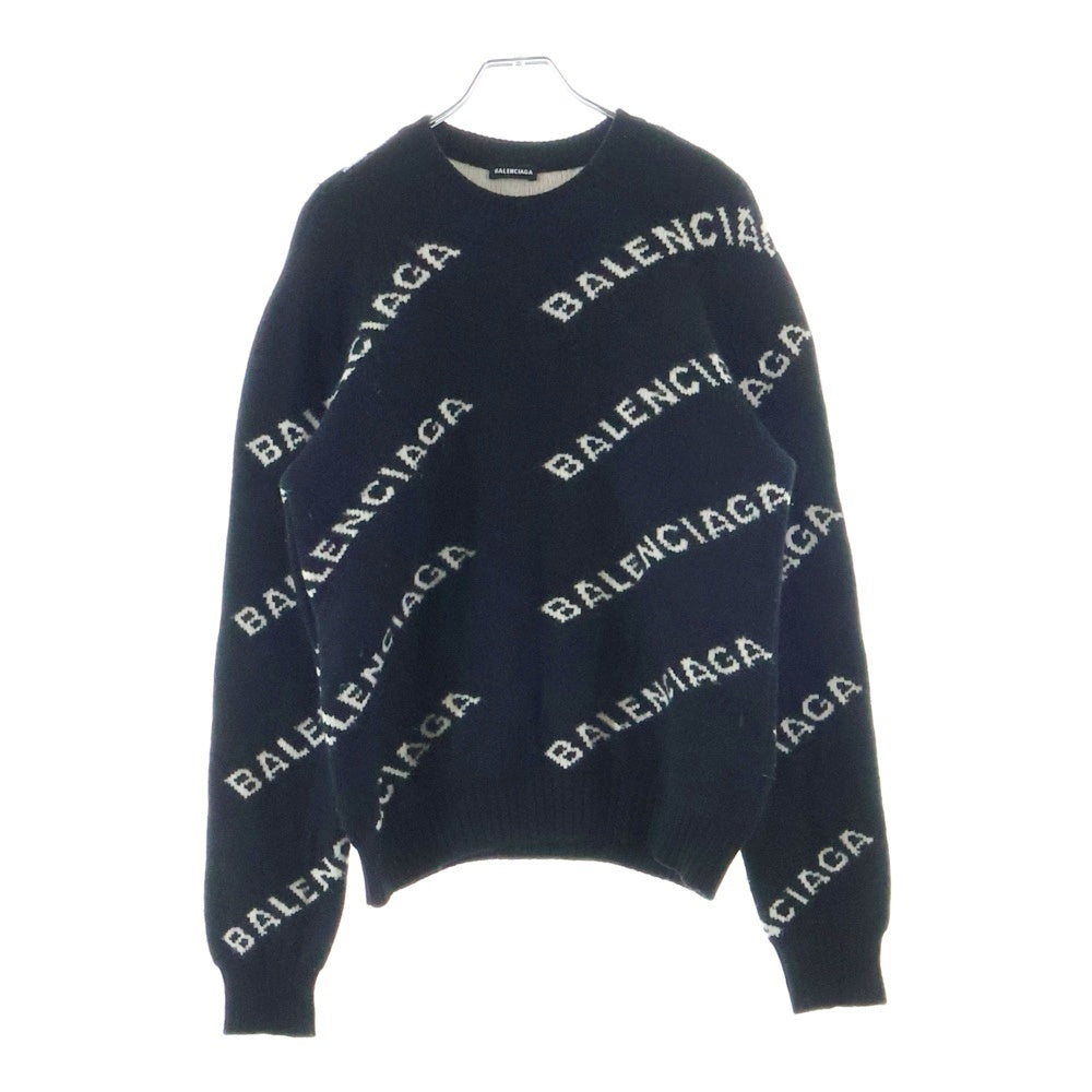 BALENCIAGA(バレンシアガ) ロゴ総柄 クルーネックニットセーター ブラック AK01 534418 レディース