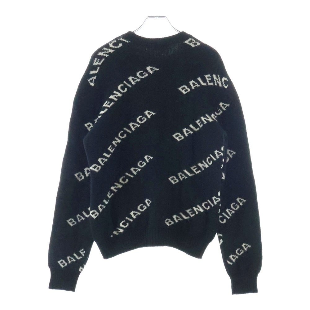 BALENCIAGA(バレンシアガ) ロゴ総柄 クルーネックニットセーター ブラック AK01 534418 レディース