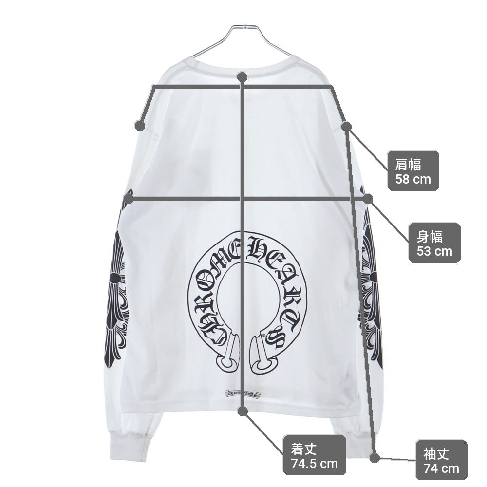 CHROME HEARTS(クロムハーツ) FLRL CRS HORSESHOE L/S バックホースシュー 袖フローラル ロングスリーブ 長袖Tシャツ カットソー ホワイト