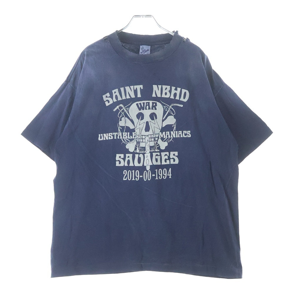 SAINT MICHAEL(セントマイケル) 25SS ×NEIGHBORHOOD STHD. SS TEE SAINT NBHD ネイバーフッド ダメージ加工 フロントプリント クルーネック半袖Tシャツ ショートスリーブ SM-HR8-0000-C71