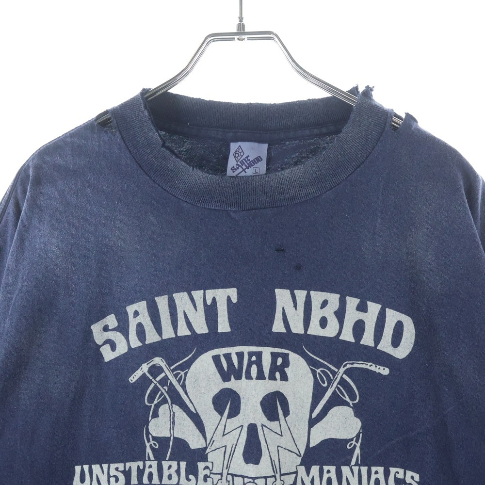 SAINT MICHAEL(セントマイケル) 25SS ×NEIGHBORHOOD STHD. SS TEE SAINT NBHD ネイバーフッド ダメージ加工 フロントプリント クルーネック半袖Tシャツ ショートスリーブ SM-HR8-0000-C71