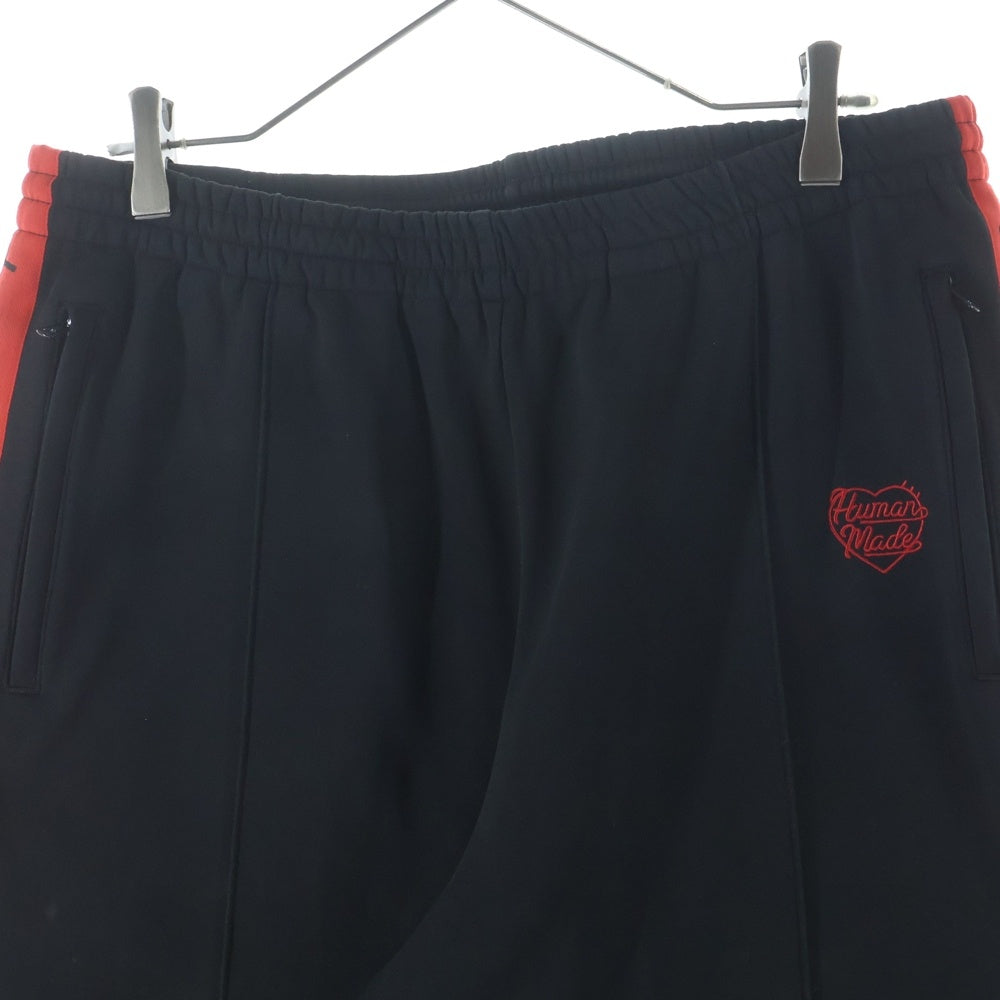 HUMAN MADE(ヒューマンメイド) 24SS TRACK PANTS ロゴ刺繍 サイドライン トラックパンツ ブラック/レッド HM27PT016