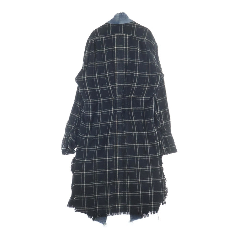 GREG LAUREN(グレッグローレン) BLACK PLAID LONG KIMONO ブラックプレイドロングキモノ チェックロングジャケットコート ブラック/インディゴ