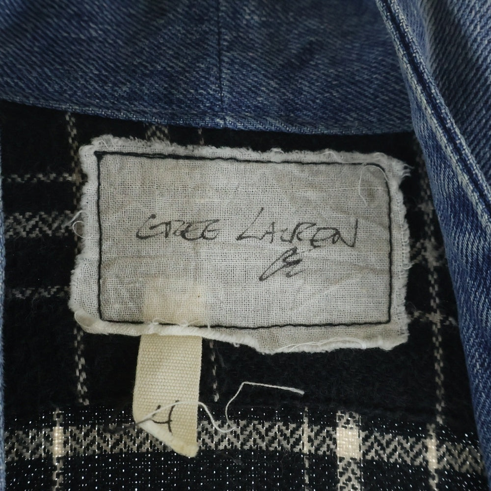 GREG LAUREN(グレッグローレン) BLACK PLAID LONG KIMONO ブラックプレイドロングキモノ チェックロングジャケットコート ブラック/インディゴ
