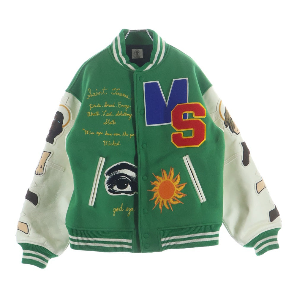 SAINT MICHAEL(セントマイケル) 21SS ×DENIM TEARS STUDIUM JACKET デニムティアーズ ウールスタジアムジャケット スタジャン グリーン SM-S21-0001-041