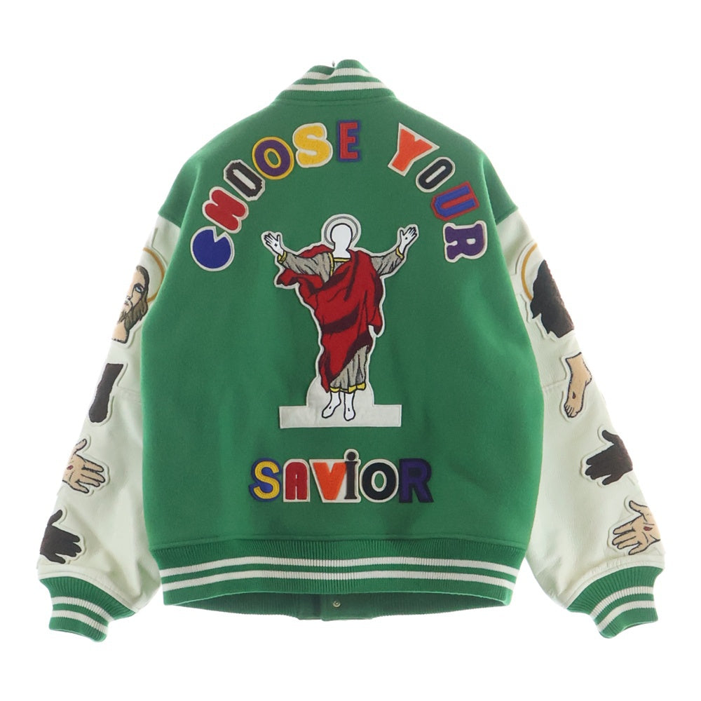 SAINT MICHAEL(セントマイケル) 21SS ×DENIM TEARS STUDIUM JACKET デニムティアーズ ウールスタジアムジャケット スタジャン グリーン SM-S21-0001-041