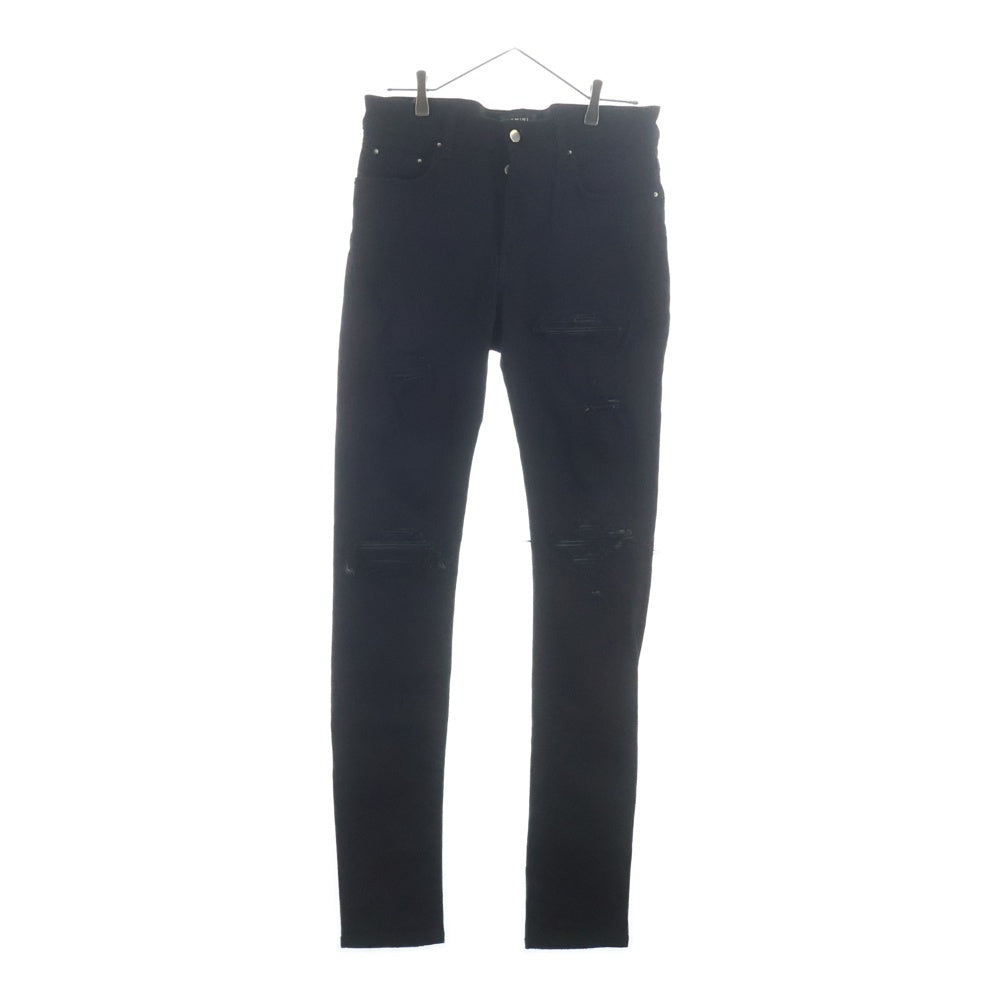 AMIRI(アミリ) レザー蛇腹 バイカークラッシュ ストレッチ スキニーデニムパンツ ブラック SR1PXMD001SAMDSI