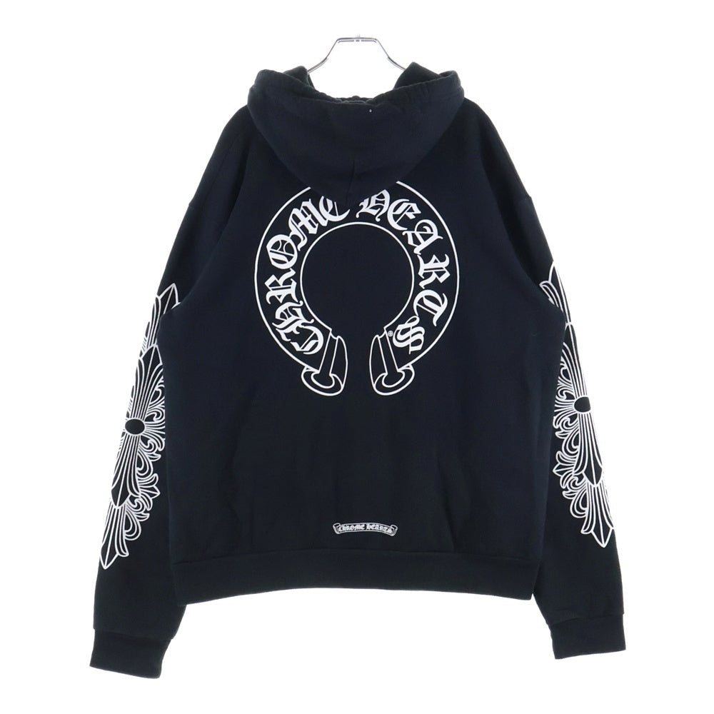 CHROME HEARTS(クロムハーツ) SWTSHRT PLVR 袖フローラルバックホースシュープリントプルオーバーパーカー フーディー ブラック