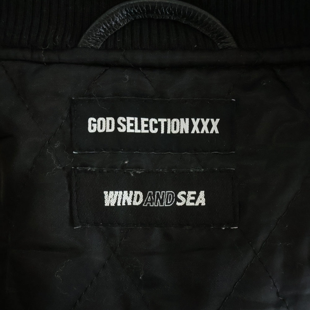 GOD SELECTION XXX(ゴッドセレクショントリプルエックス) 21AW ×WIND AND SEA ウィンダンシー スタジャン 袖レザー ブラック GX-A22-WSJK-01