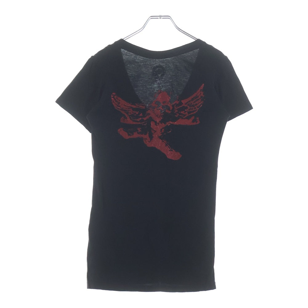 CHROME HEARTS(クロムハーツ) FOTI S/S TEEI バックミスラレーン レッドプリント Vネック 半袖 Tシャツ ブラック