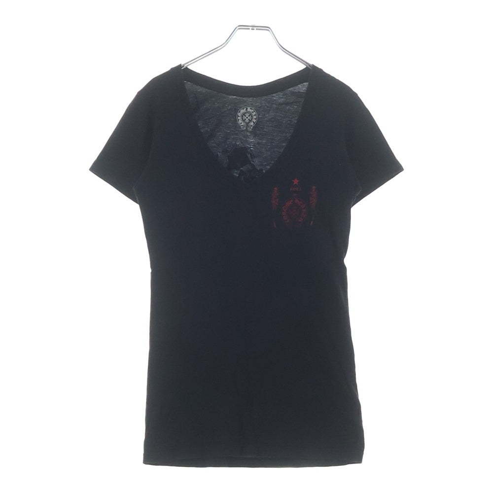 CHROME HEARTS(クロムハーツ) FOTI S/S TEEI バックミスラレーン レッドプリント Vネック 半袖 Tシャツ ブラック