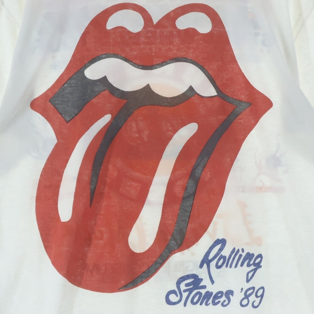 VINTAGE(ヴィンテージ) 80s ROLLING STONES 1989 STEEL WHEELS TOUR WITH GUNS N'ROSES LIVING COLOUR WHITE FITS ローリングストーンズ ガンズ 両面プリント クルーネック 半袖Tシャツ