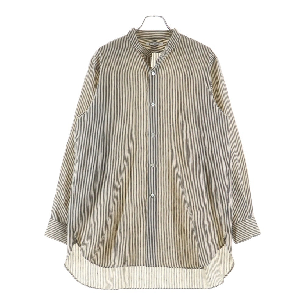 MAATEE&SONS(マーティーアンドサンズ) 強撚LINEN WORK SHIRT MT3103-0604B リネン ストライプ 長袖シャツ ベージュ