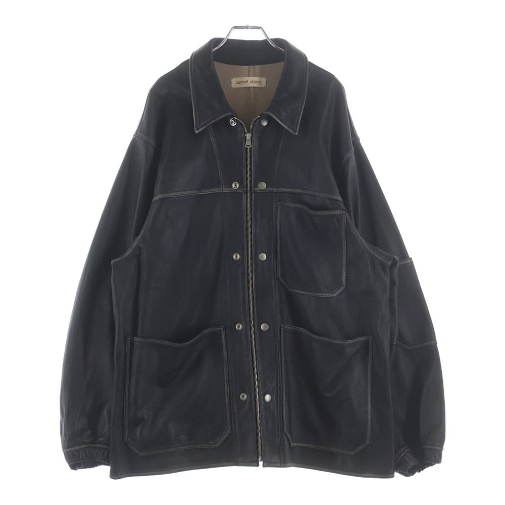 NO BRAND(ノーブランド) barbell object Leather Coverall バーベルオブジェクト レザー カバーオール ブラック bo-04a02