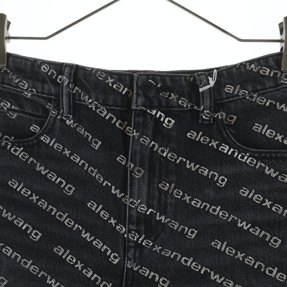 ALEXANDER WANG(アレキサンダーワン) Printed denim shorts ロゴプリント デニムショートパンツ ブラックデニム ブラック 4DC1214896 レディース