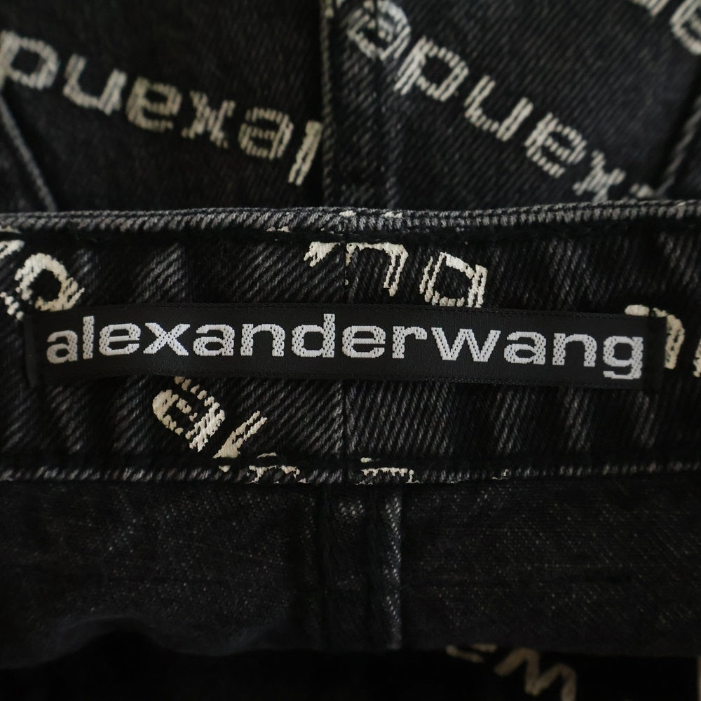 ALEXANDER WANG(アレキサンダーワン) Printed denim shorts ロゴプリント デニムショートパンツ ブラックデニム ブラック 4DC1214896 レディース