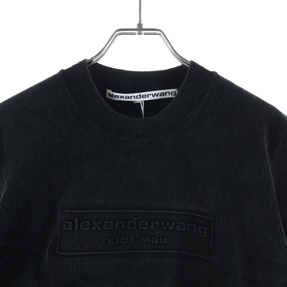 ALEXANDER WANG(アレキサンダーワン) Chenille Pullover In Cotton B クロップド 半袖ニット クルーネック ブラック1KC3251030 レディース