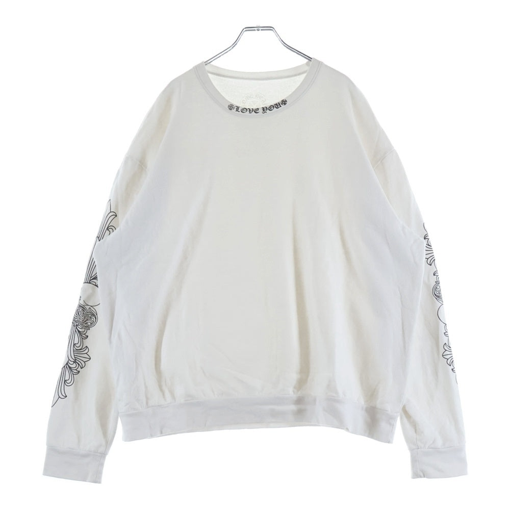 CHROME HEARTS(クロムハーツ) LOVE YOU NECK LOGO ラブユー ネックロゴ 袖フローラルプリント クルーネックスウェット ホワイト