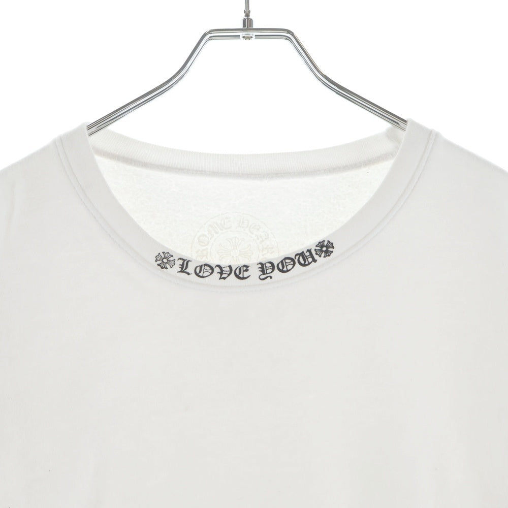 CHROME HEARTS(クロムハーツ) LOVE YOU NECK LOGO ラブユー ネックロゴ 袖フローラルプリント クルーネックスウェット ホワイト