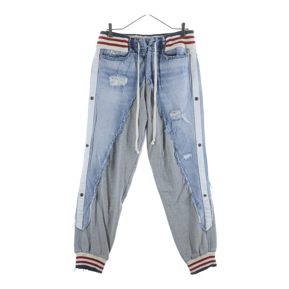 GREG LAUREN(グレッグローレン) Levi's Denim 50/50 Borg Lounge Hybrid Pants 再構築 デニム ジョガーパンツ インディゴ/グレー