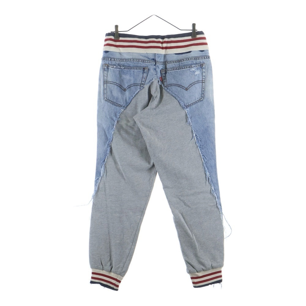 GREG LAUREN(グレッグローレン) Levi's Denim 50/50 Borg Lounge Hybrid Pants 再構築 デニム ジョガーパンツ インディゴ/グレー