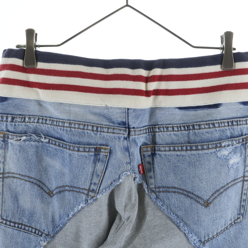 GREG LAUREN(グレッグローレン) Levi's Denim 50/50 Borg Lounge Hybrid Pants 再構築 デニム ジョガーパンツ インディゴ/グレー