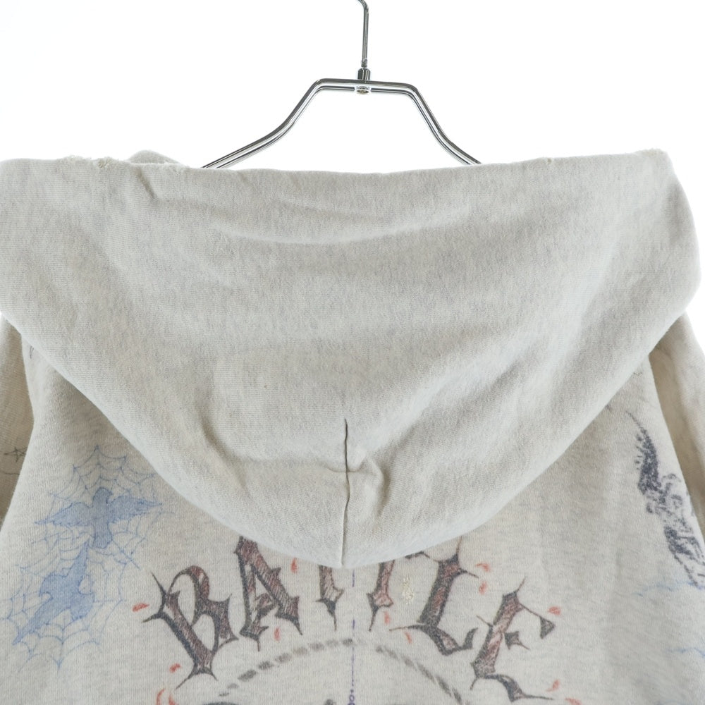 SAINT MICHAEL(セントマイケル) 21AW ×Dr.Woo HOODIE ドクターウー フーディ ペイントデザイン ヴィンテージ加工 プルオーバースウェットパーカー ベージュ SM-A21-0000-056