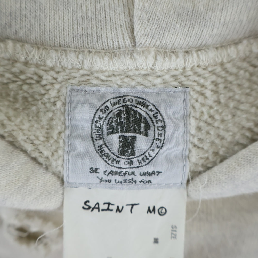 SAINT MICHAEL(セントマイケル) 21AW ×Dr.Woo HOODIE ドクターウー フーディ ペイントデザイン ヴィンテージ加工 プルオーバースウェットパーカー ベージュ SM-A21-0000-056