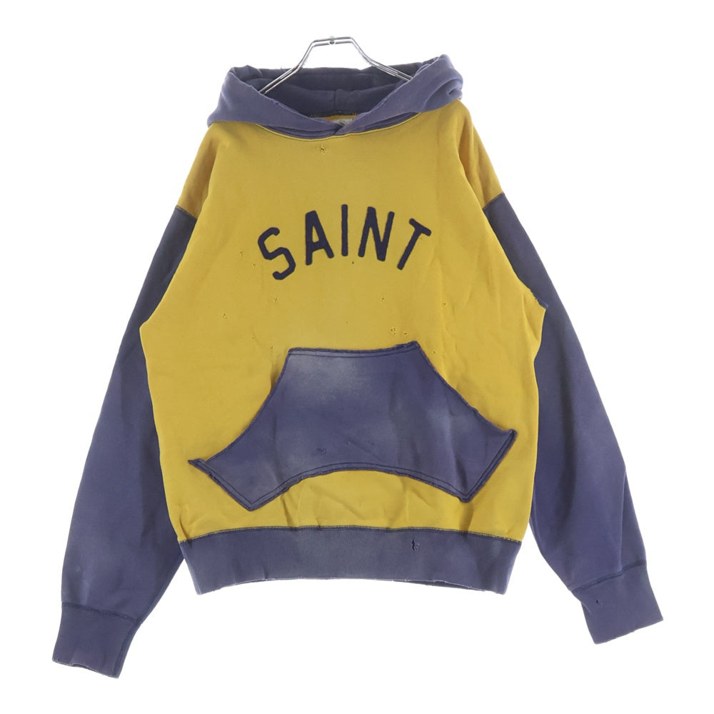 SAINT MICHAEL(セントマイケル) 21AW HOODIE FELT フェルトデザイン フーディー プルオーバーパーカー イエロー/ネイビー SM-A21-0000-035