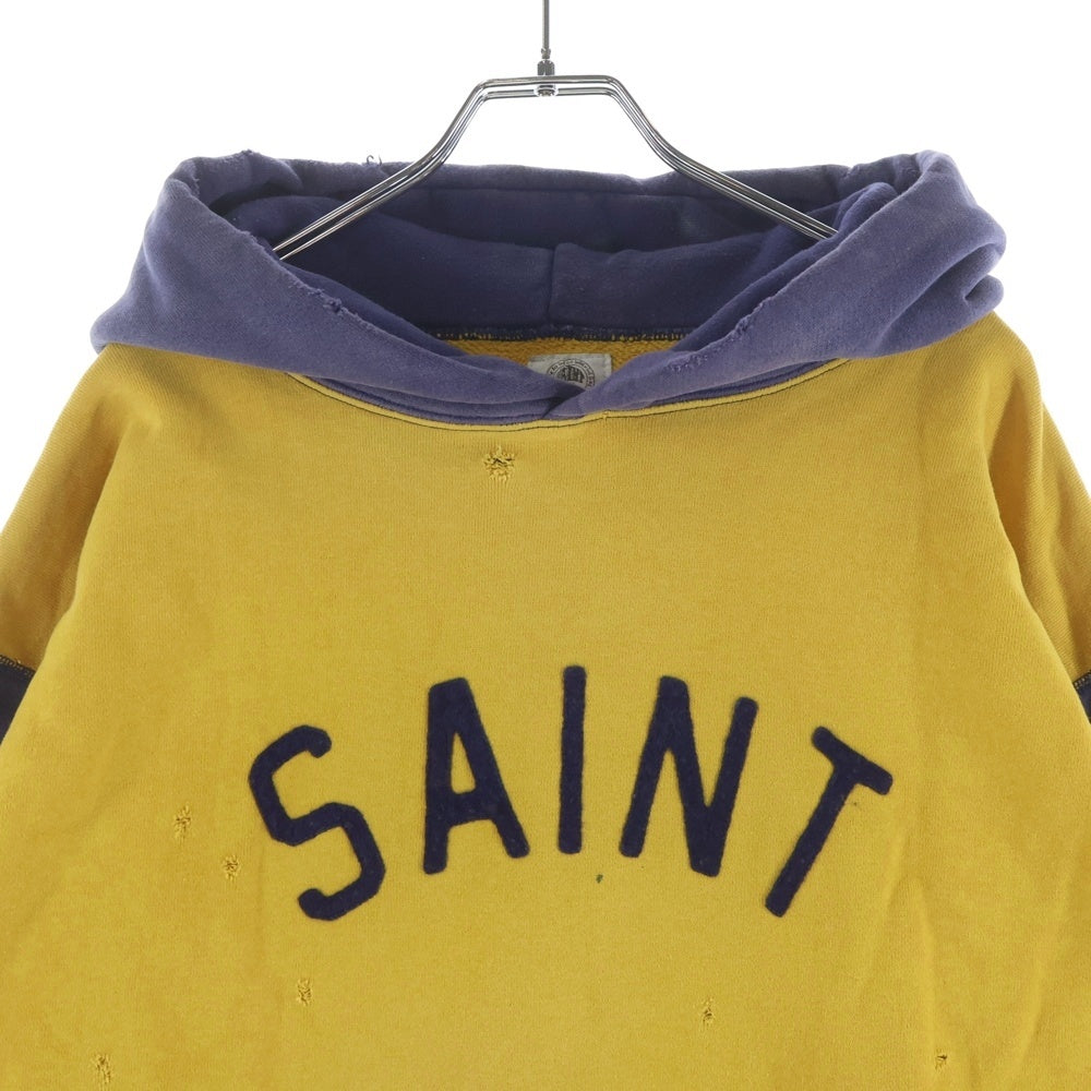 SAINT MICHAEL(セントマイケル) 21AW HOODIE FELT フェルトデザイン フーディー プルオーバーパーカー イエロー/ネイビー SM-A21-0000-035