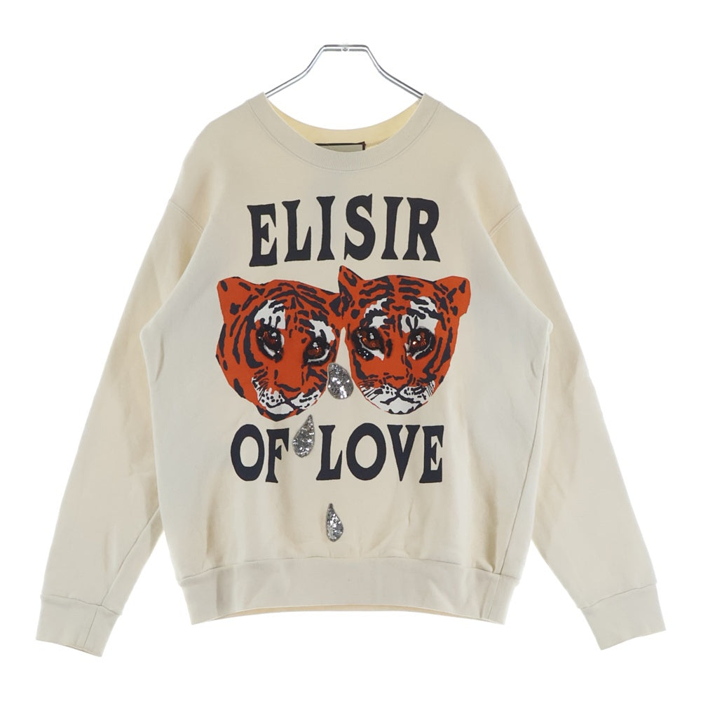 GUCCI グッチ ELISIR OF LOVE フロントタイガープリント スパンコール装飾 クルーネック 長袖スウェット トレーナー アイボリー 469250 XJBI5 GUCCI(グッチ) ELISIR OF LOVE フロントタイガープリント スパンコール