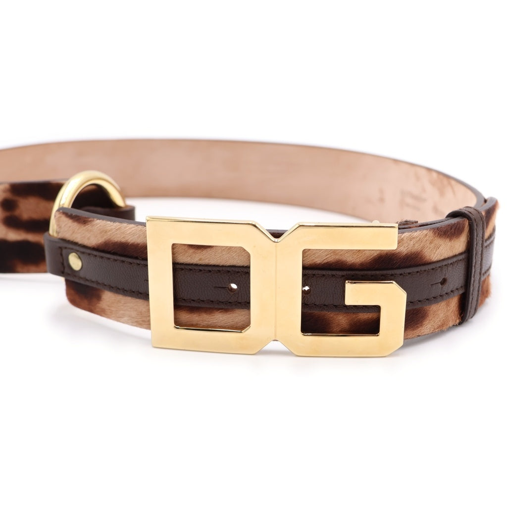 DOLCE & GABBANA(ドルチェアンドガッバーナ) DG ロゴ バックル ベルト ハラコ レオパード マルチカラー